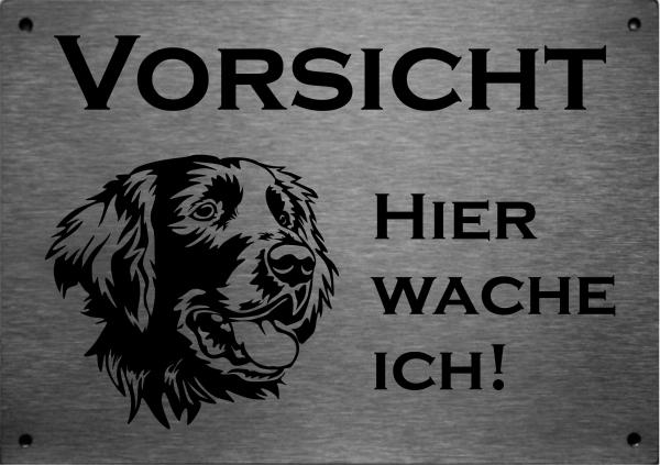 Edelstahl Warnschild Flat Coated Retriever VORSICHT Hier wache ich!